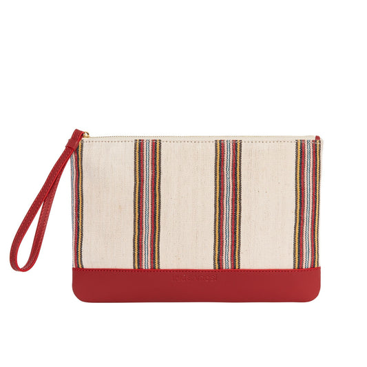 Antiochia - Red Calfskin & Handloomed Fabric Clutch