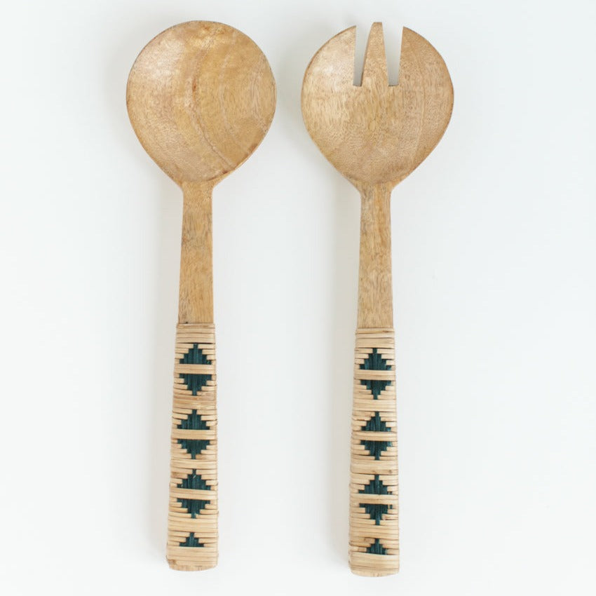 Geo Woven Mango Wood Salad Servers