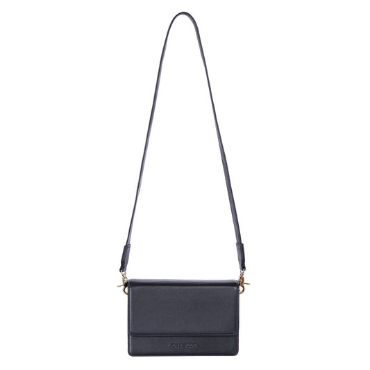 Black Leather Structured Crossbody Bag