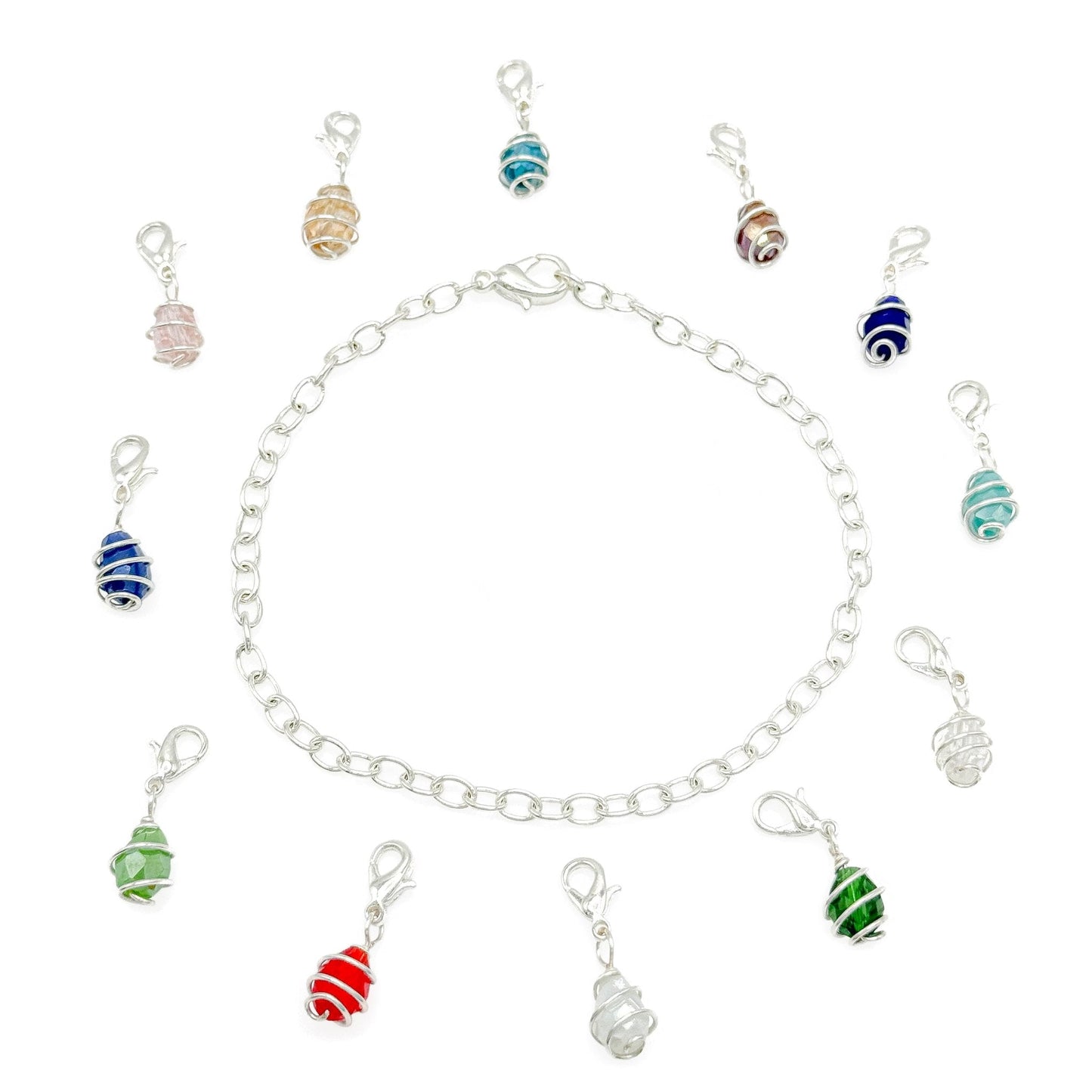 Birthstone charms silver customizable bracelet