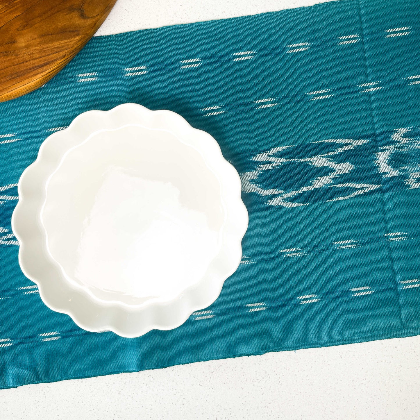 Serpentine Ikat Woven Table Runner - Turquoise