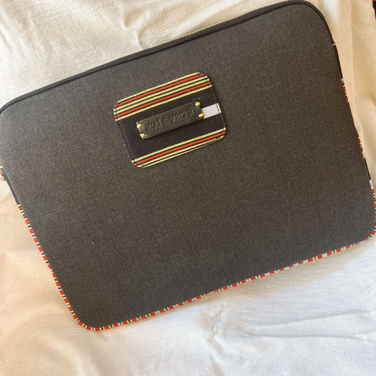 Zipped, Patterned, Black Canvas Laptop Case for 13" 14"