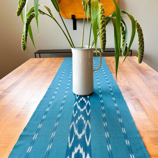 Serpentine Ikat Woven Table Runner - Turquoise