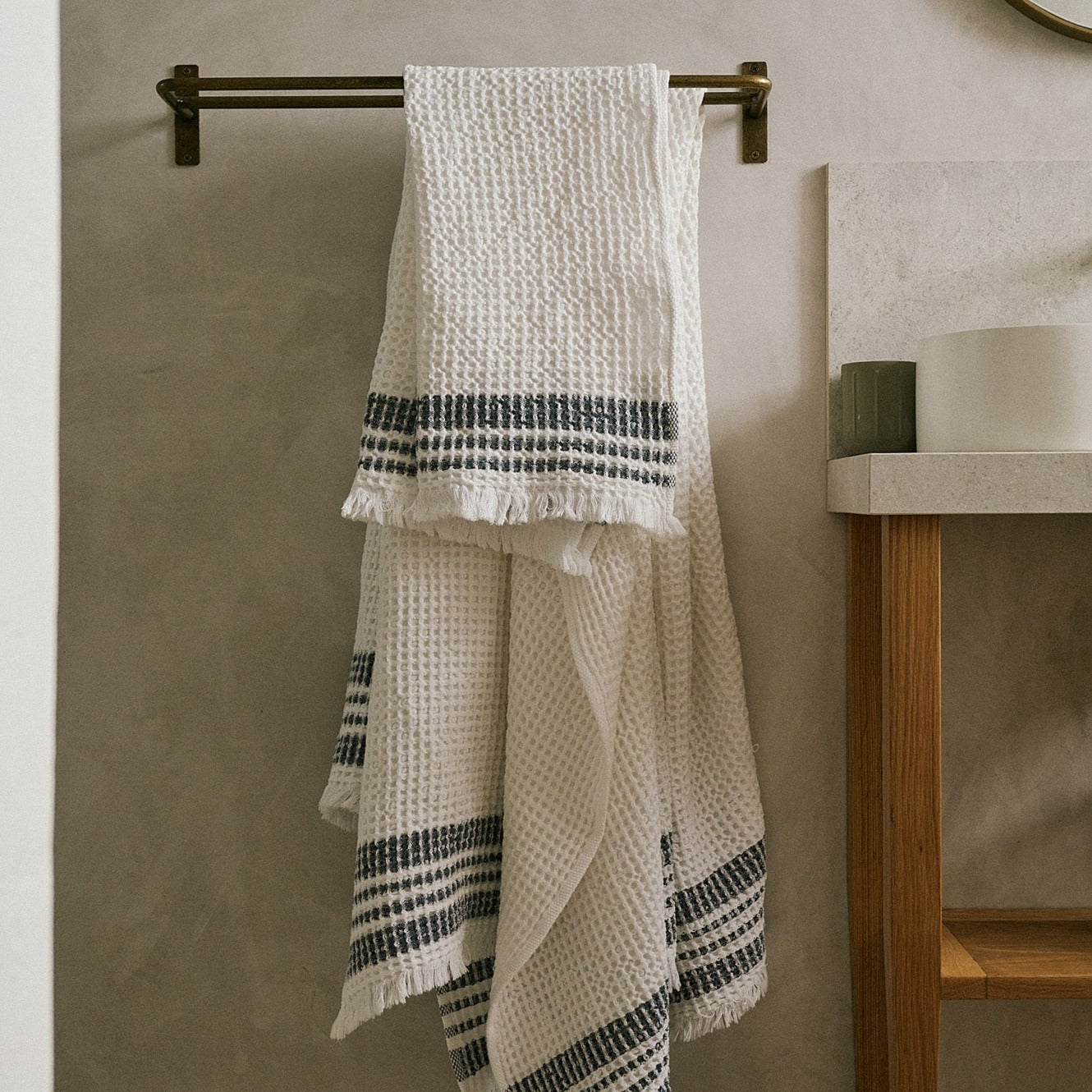 S/2 Organic Belgian Waffle Hand Towels - Ash