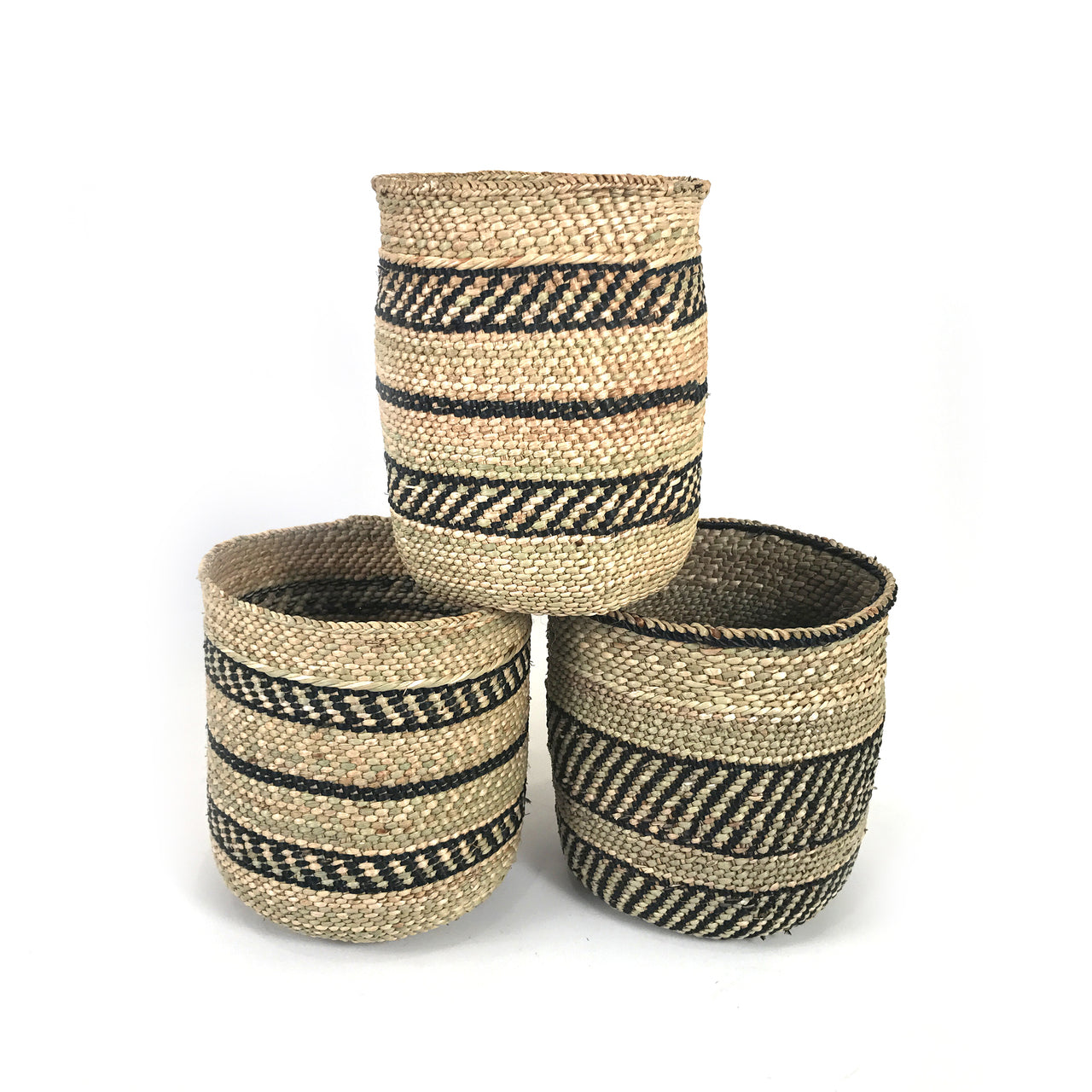 Iringa natural basket with black traditional stripe in extra small size collection