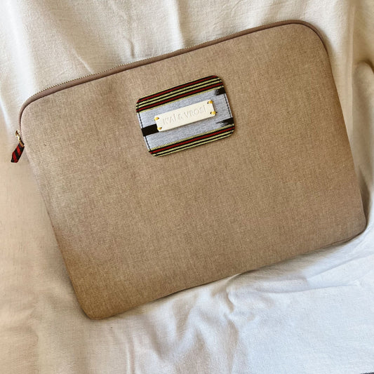 Zipped Cream Canvas Laptop Case for 13" 14"