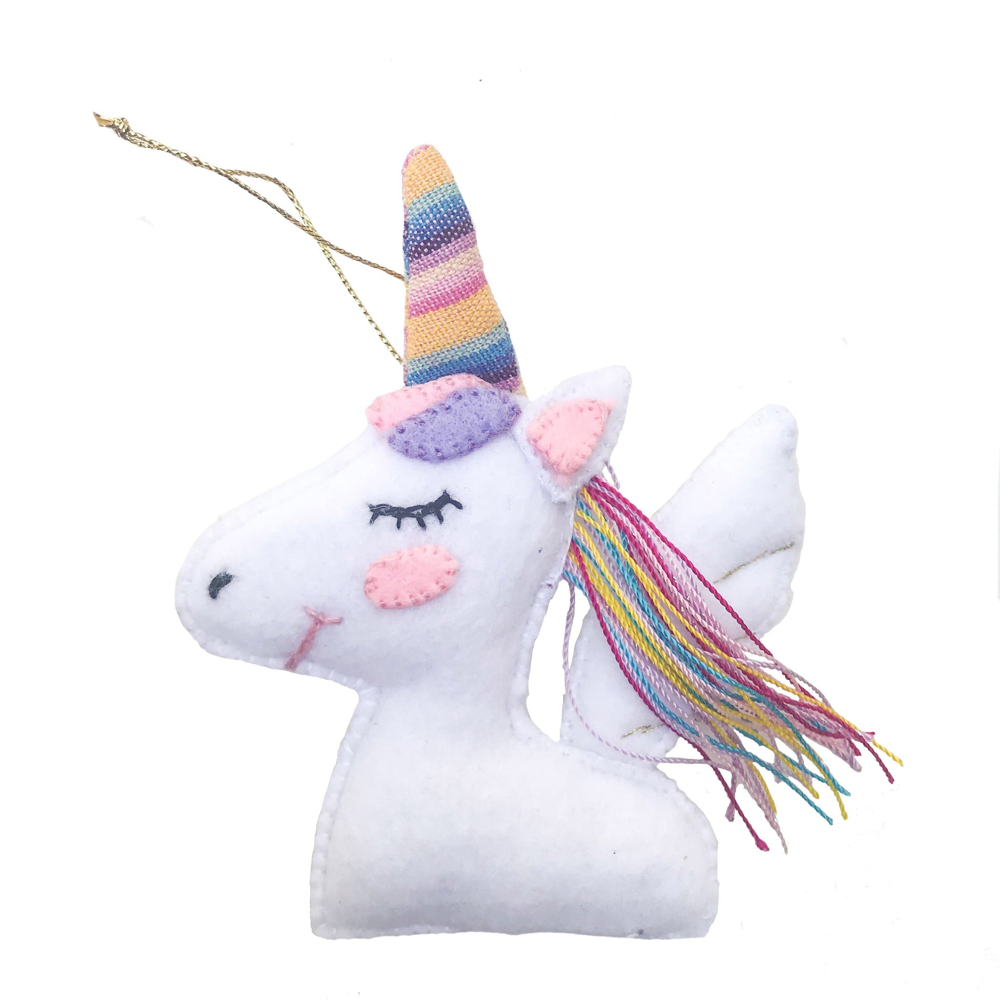 Handmade Felt Unicorn Ornament White