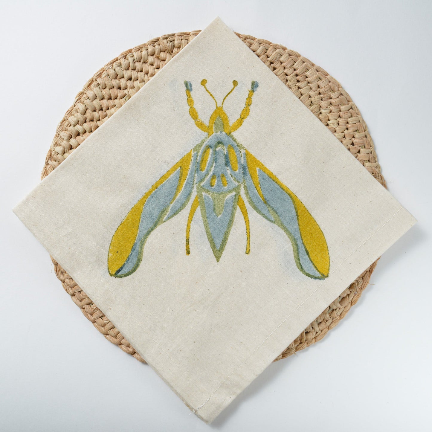 Hand Block Printed Napkin ~Twilight Elephant Moth