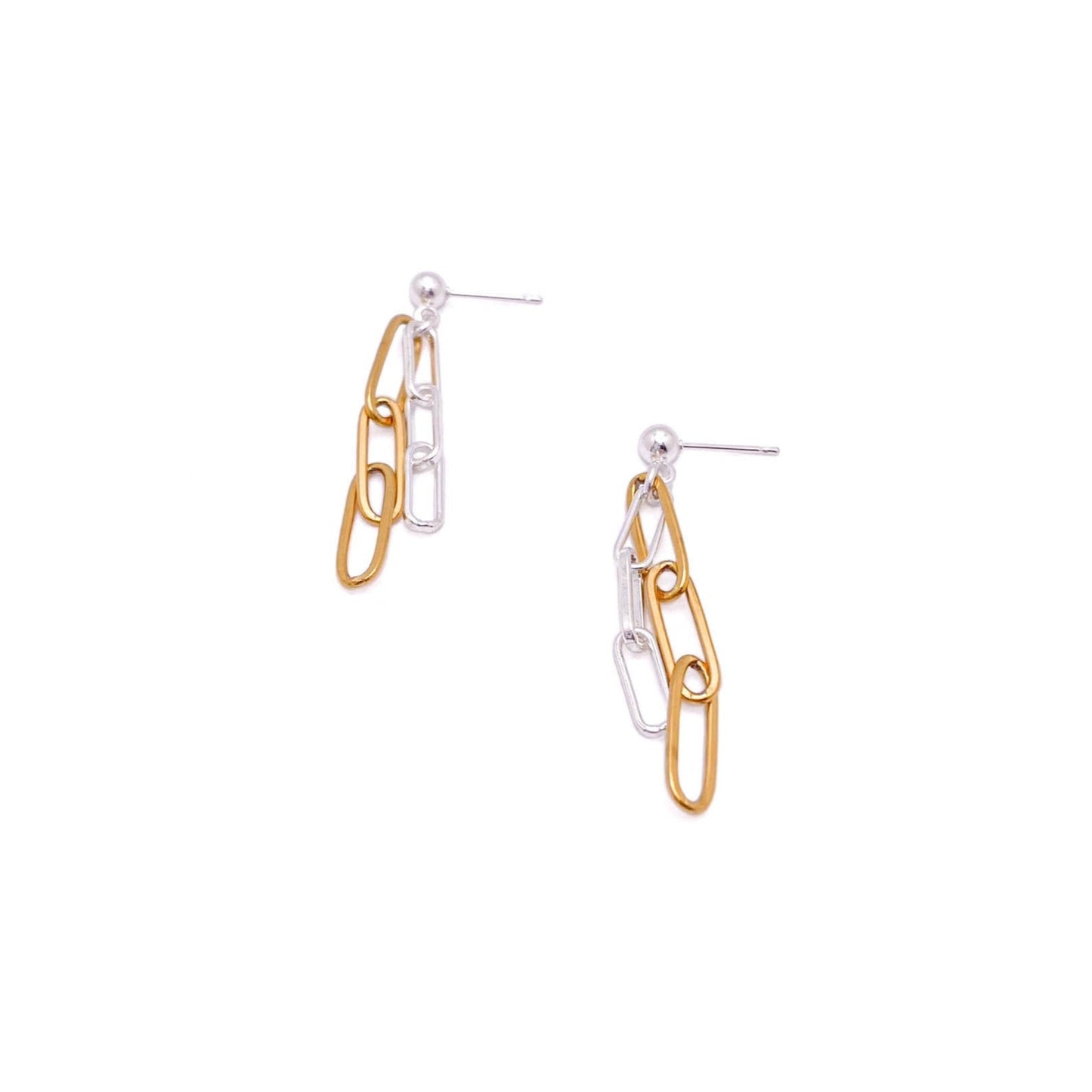 Gold silver paperclip stud earrings