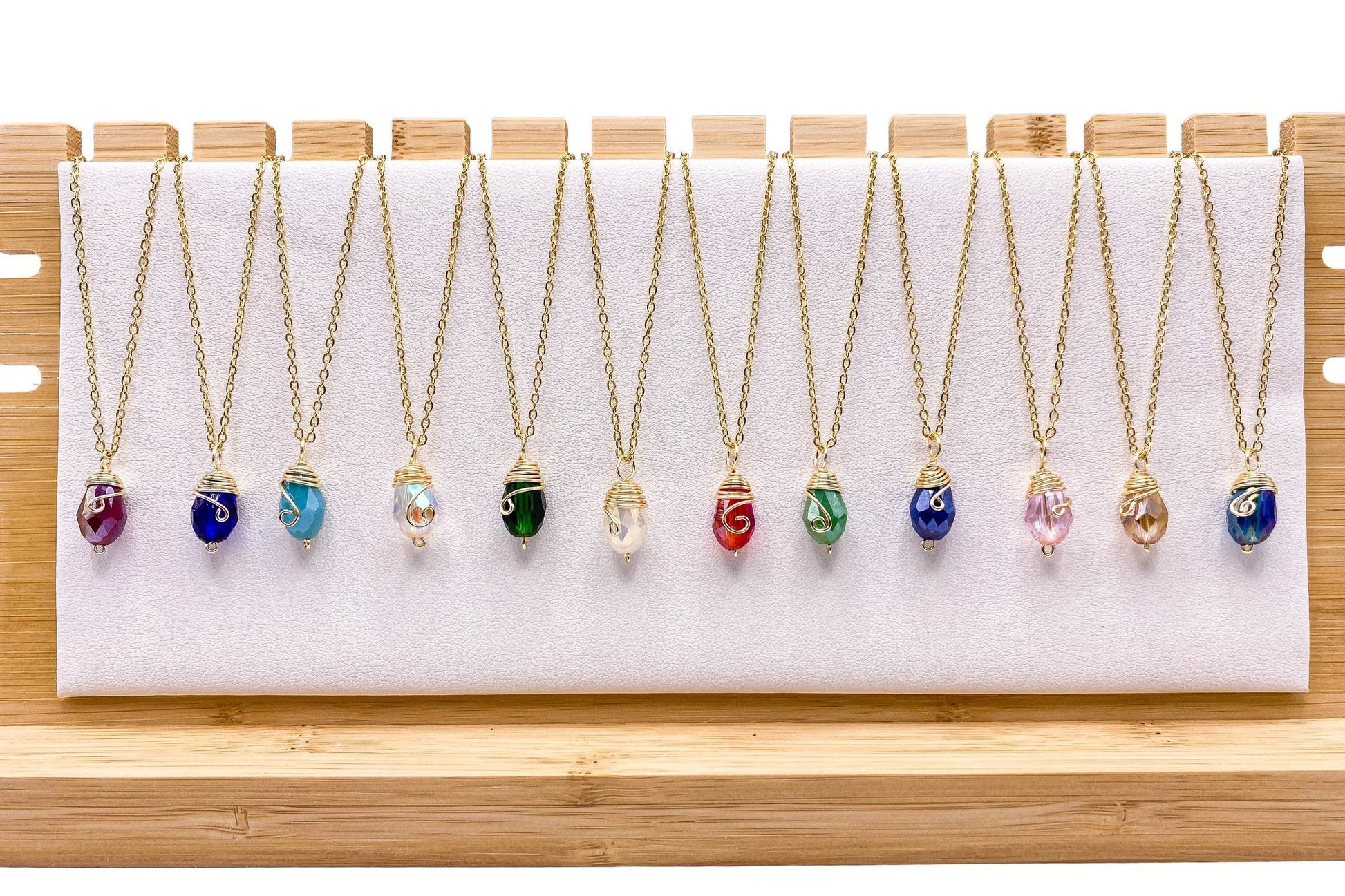 Multicolor birthstone crystal gold necklaces