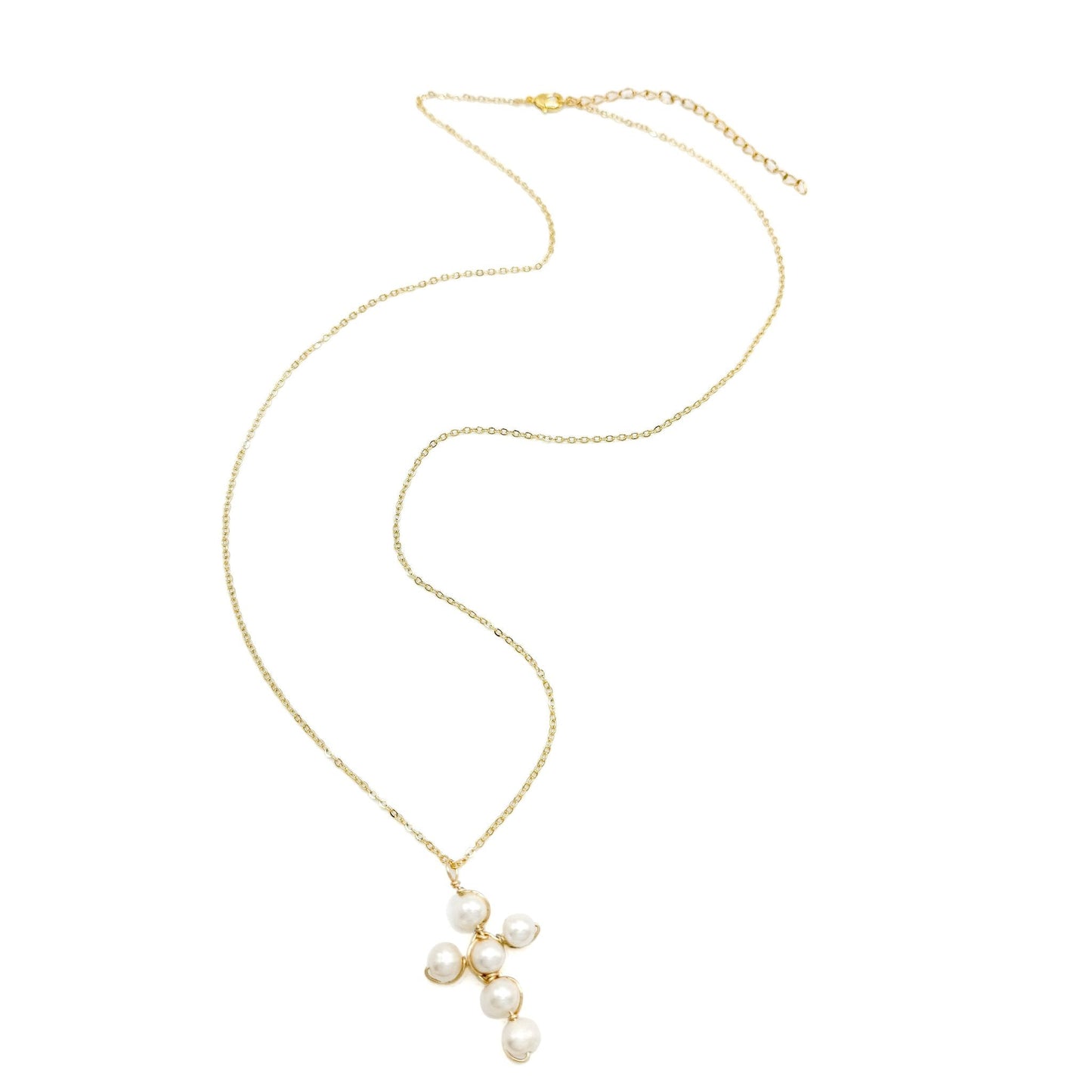 Pearl cross gold long necklace