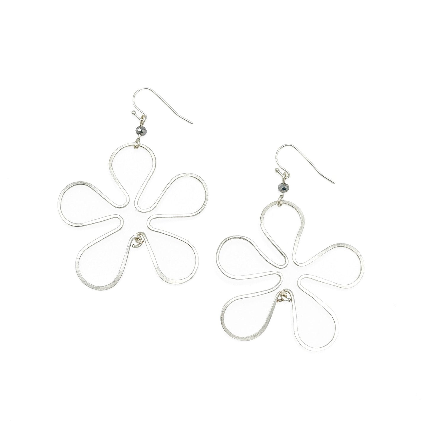 Silver large flower earrings