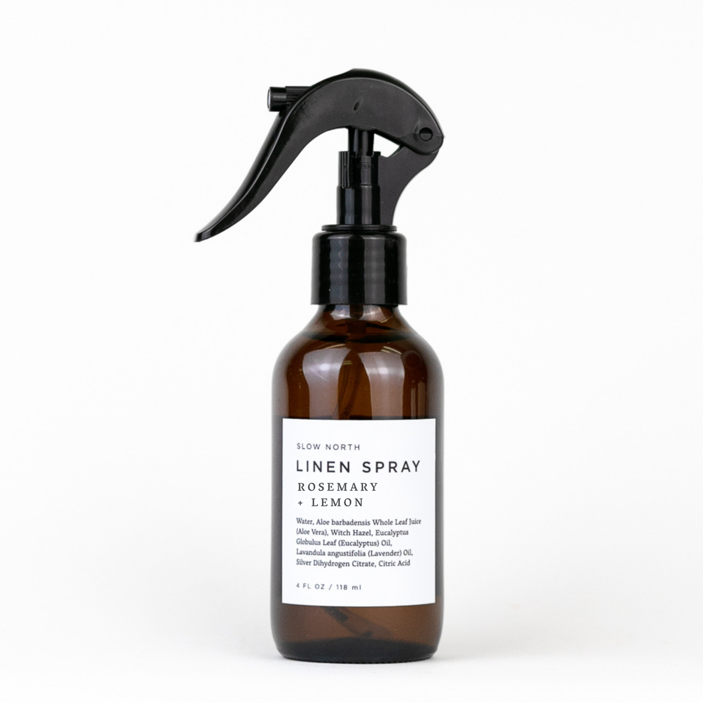 Linen Spray - Rosemary + Lemon in 4 ounce amber bottle by Slow North