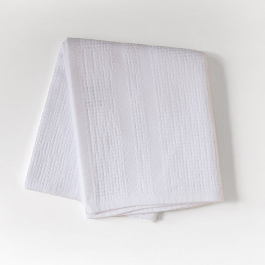 S/2 Organic Block Rib Hand Towel - White