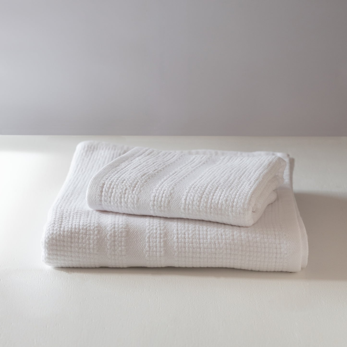 S/2 Organic Block Rib Hand Towel - White