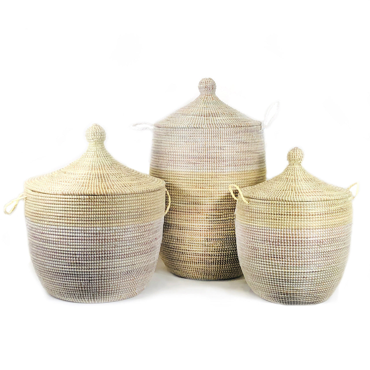 two tone basket, natural and white set of three