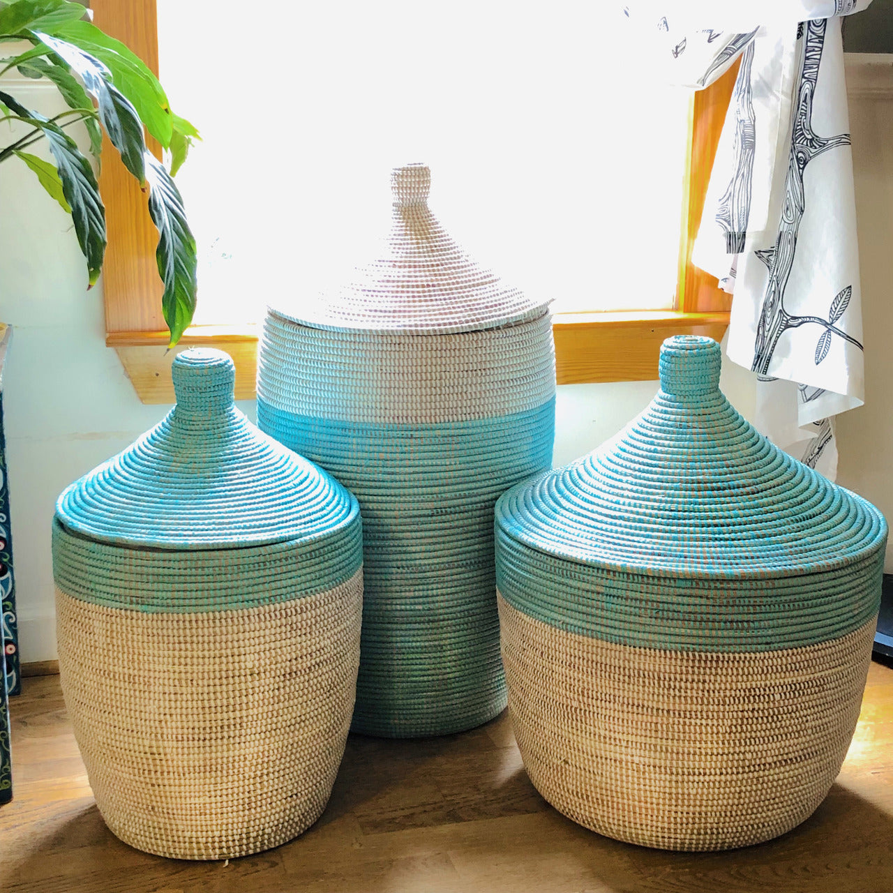 Turquoise and white two tone basket set