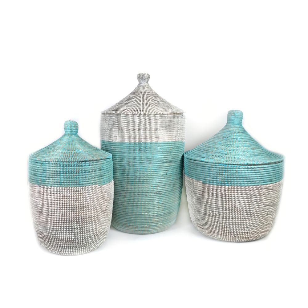 Large Two-Tone Basket - Turquoise + White