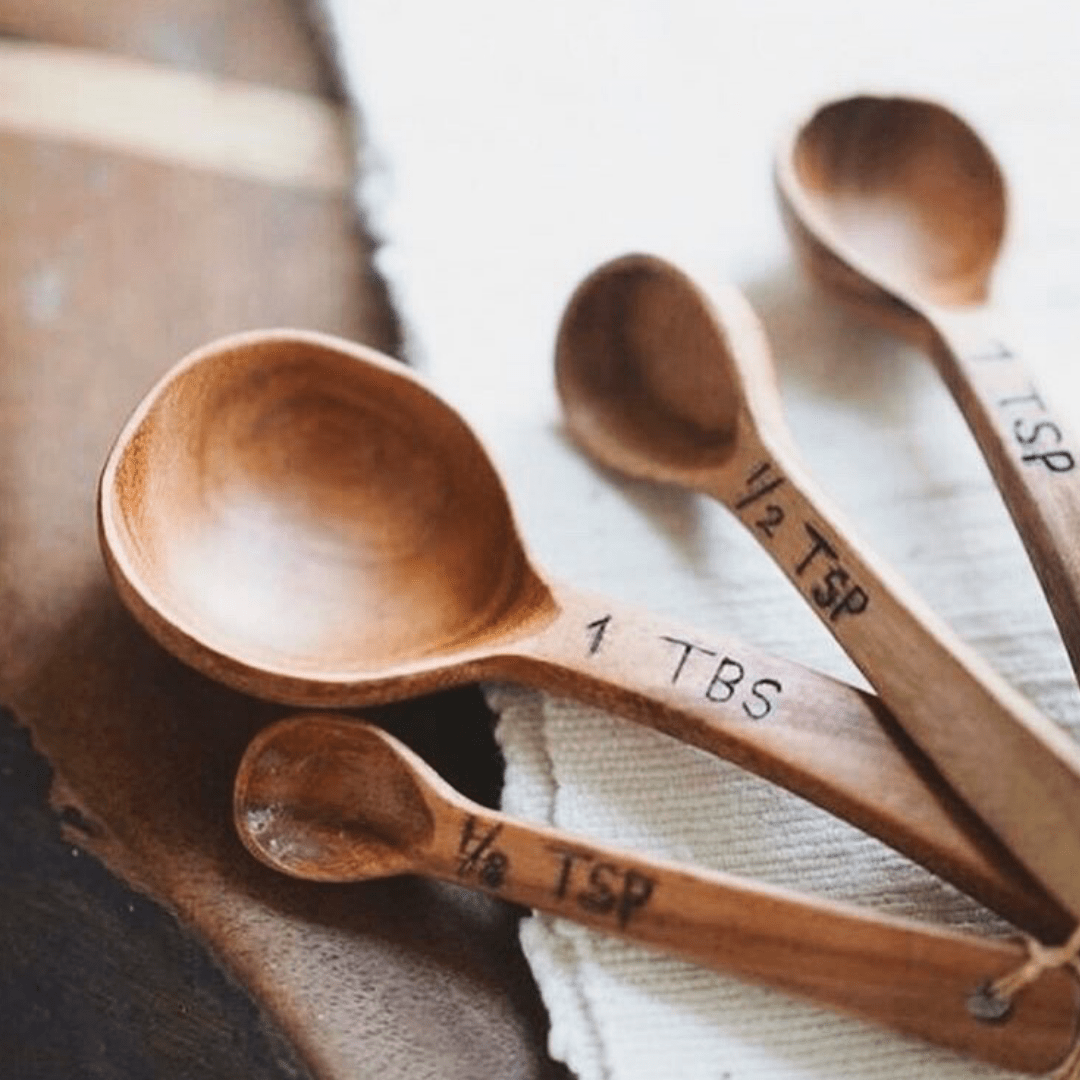 Hand Carved Wood Measuring Spoon Set