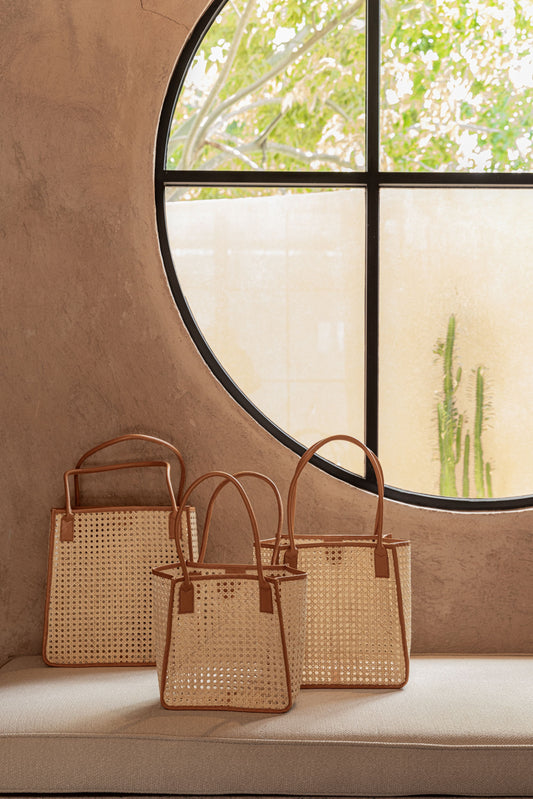 Citra Leather and Rattan Tote Bag