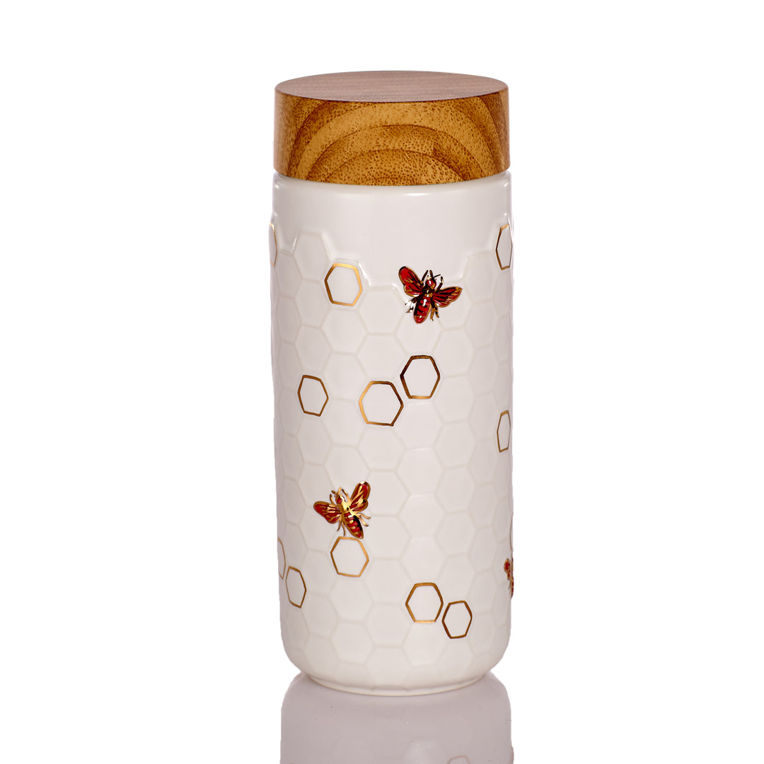 Honey Bee Ceramic Travel Mug / Gold 12.3 oz