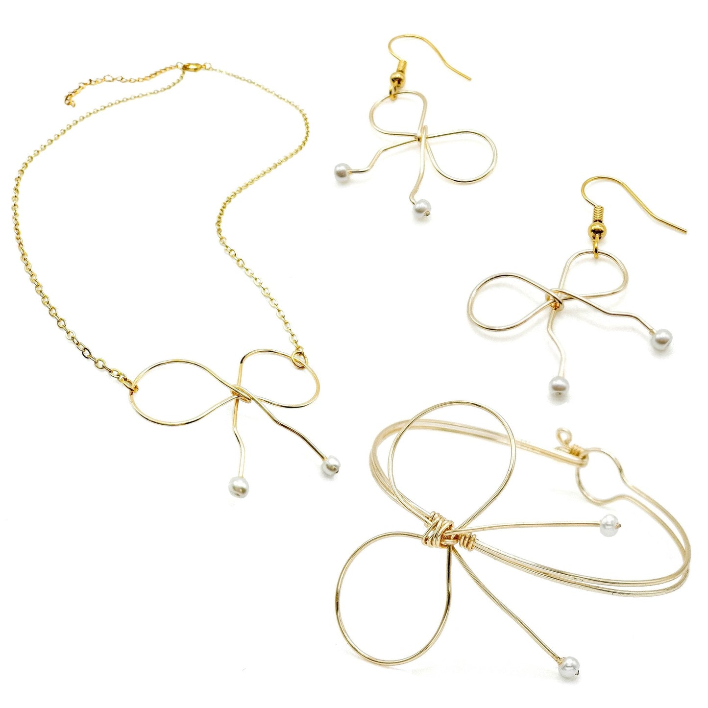 Pearl gold bow cute jewelry