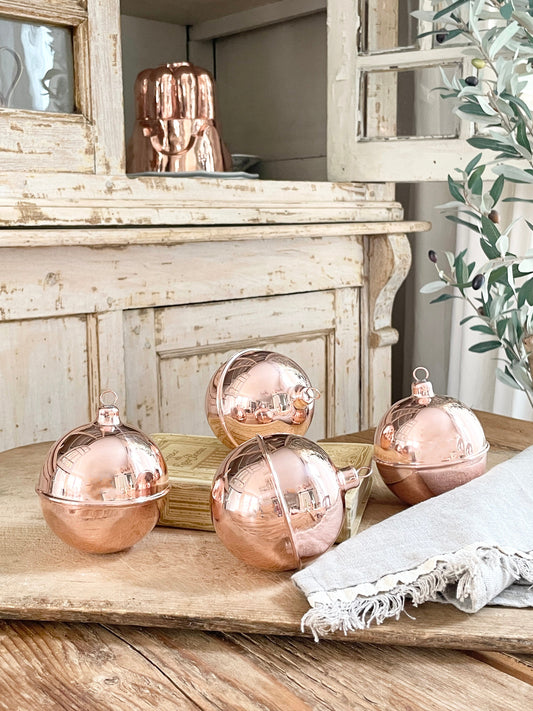 Vintage Inspired Copper Ball Ornaments (Set of 4 )