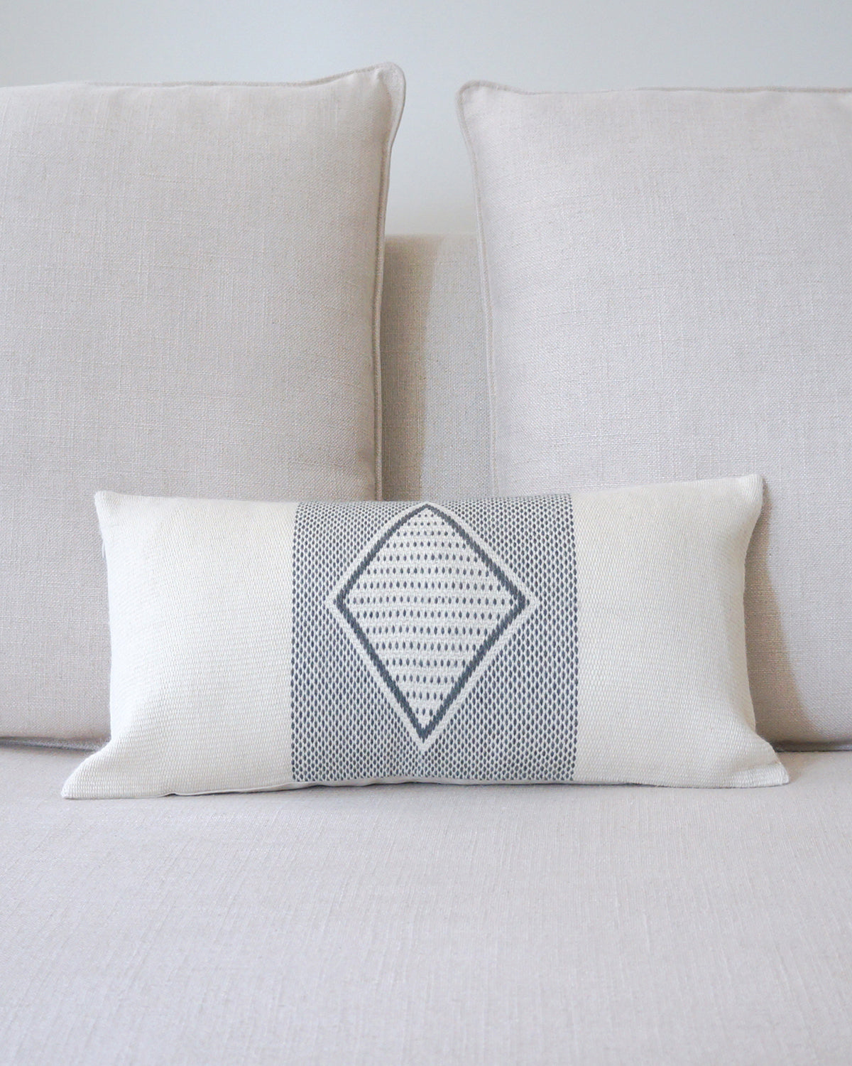 Diamante Lumbar Pillow with Border in Ivory