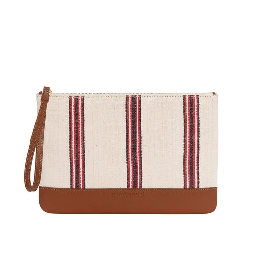 Apollon - Tobacco Calfskin & Handloomed Fabric Clutch