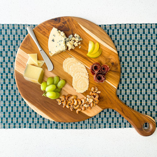 Teak Large Round Charcuterie Board with Handle