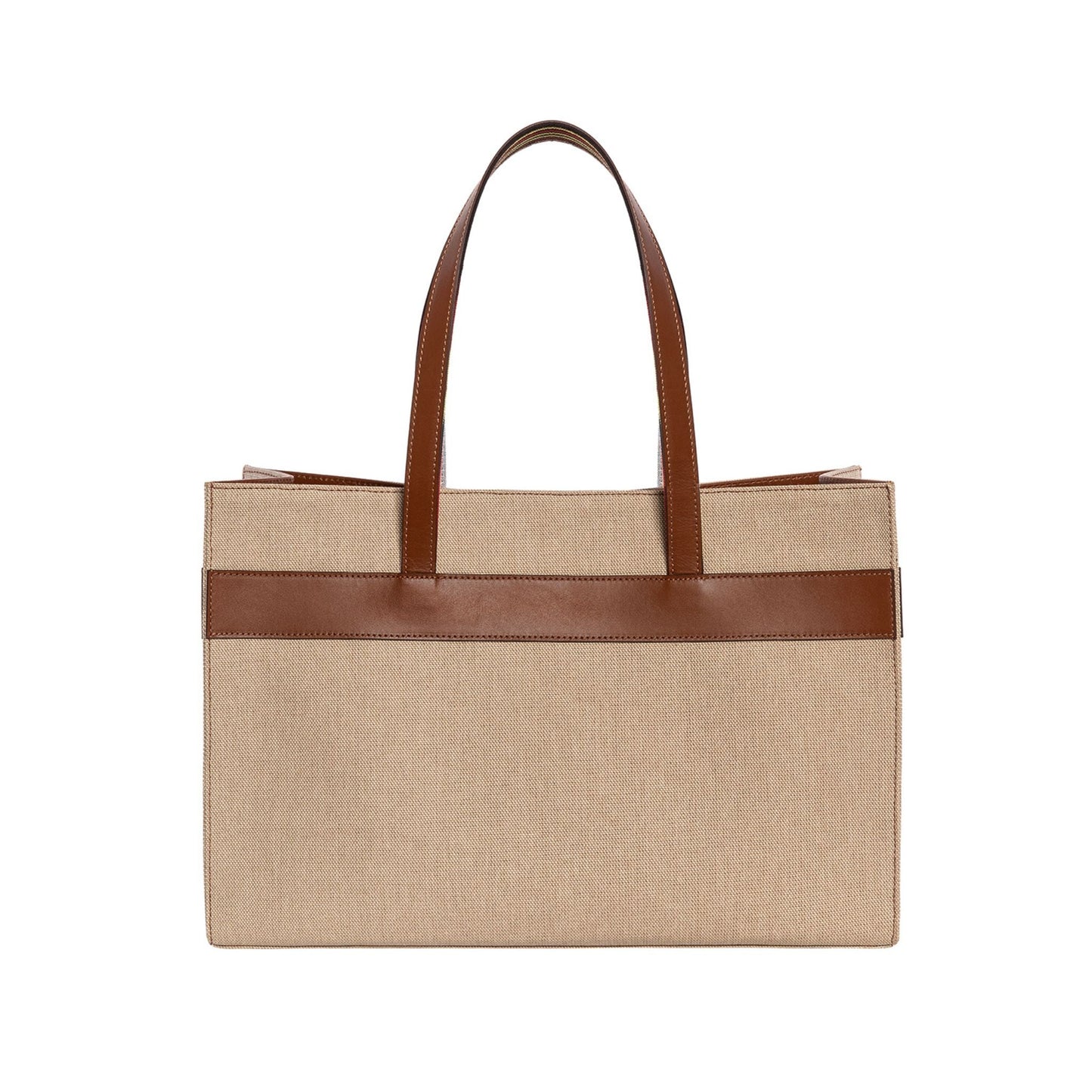 Tobacco Leather & Canvas Tote Bag with Pockets