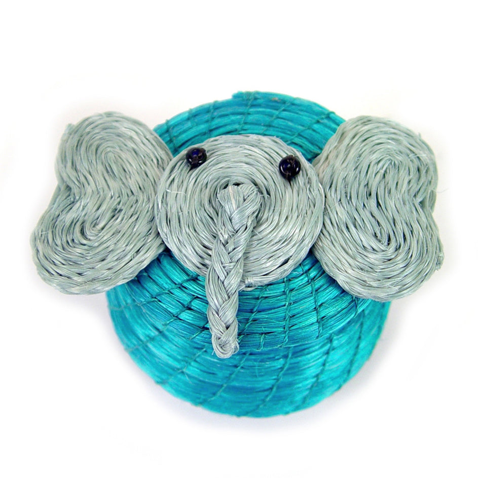 Elephant Lidded Basket - Turquoise Blue - Image 1